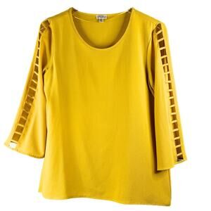Spense Womens Mustard Yellow Tunic Top Sleeve Cut‎ Outs Women's Size M